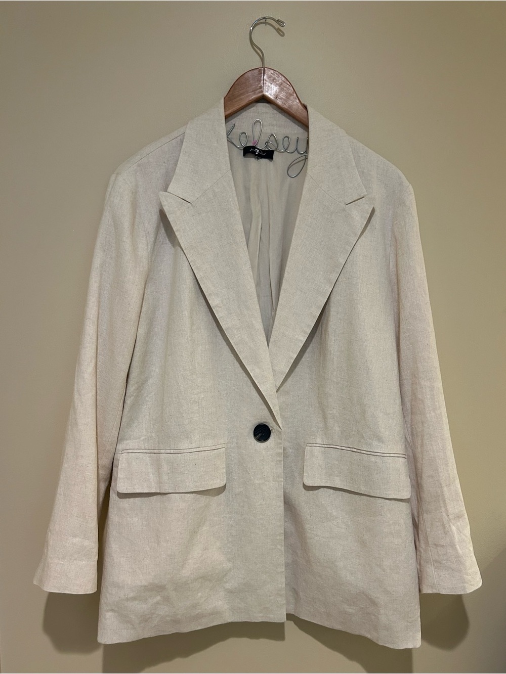 7 For All Mankind Ivory Linen Blend Single Button Blazer Jacket Size Large